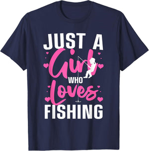 Funny Fishing Design For Girls Women Kids Angler Fish Lover T-Shirt - T-Shirt | Navy