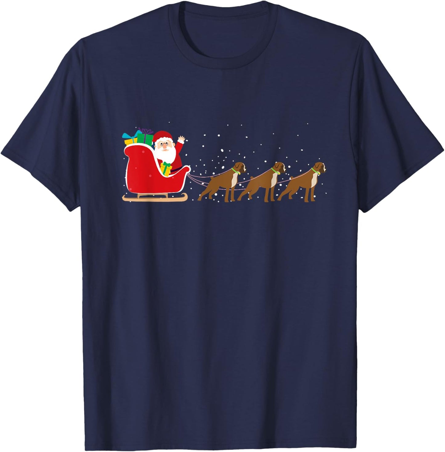 Boxer Santa Christmas Sleigh - Funny Boxer Dog Xmas T-Shirt - T-Shirt | Navy