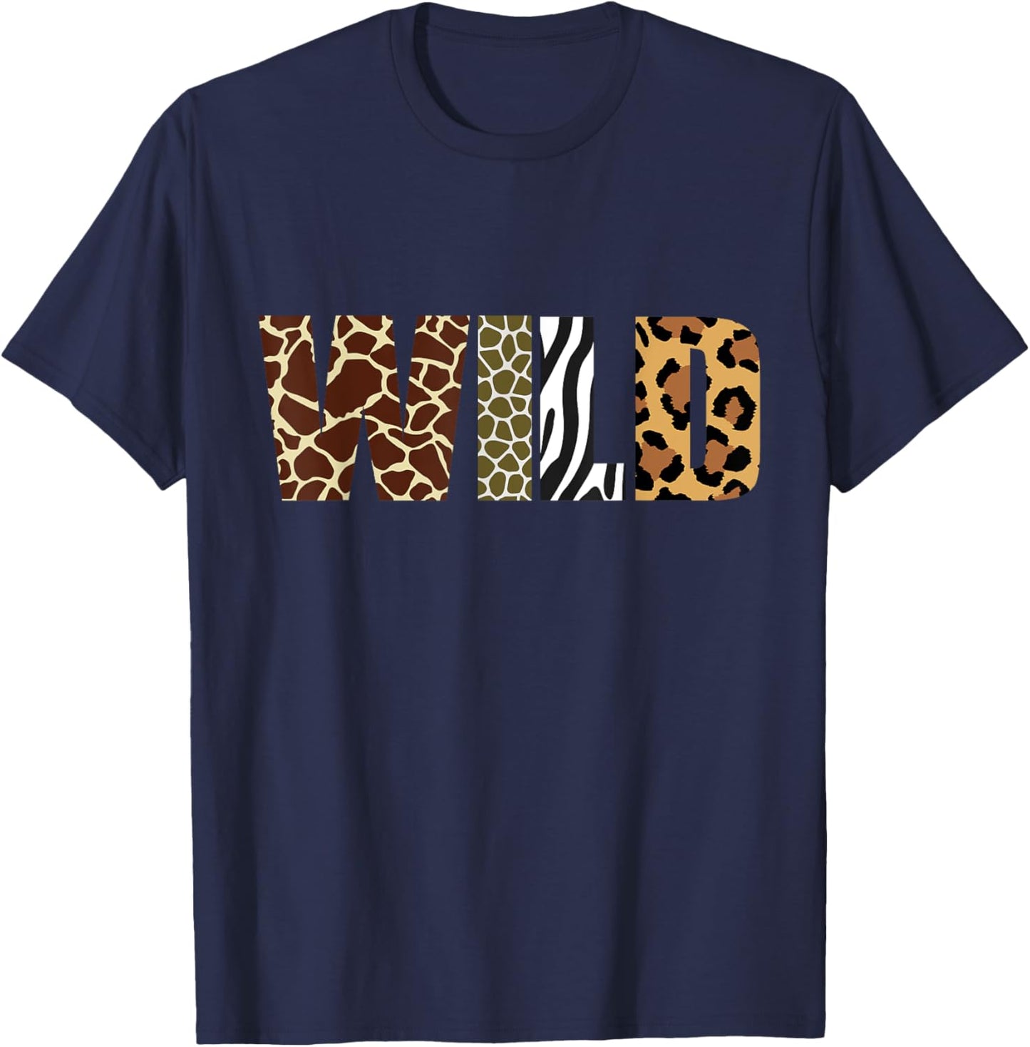 Wild Animal Pattern Giraffe tiger Leopard Animal Print T-Shirt - T-Shirt | Navy