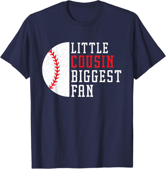 Little Cousin Biggest Fan Baseball, Cheer Baseball Sister T-Shirt - T-Shirt | Navy