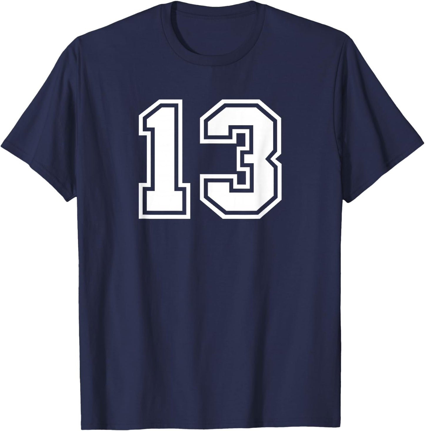 Number 13 White Sports Team Varsity Number T-Shirt - T-Shirt | Navy