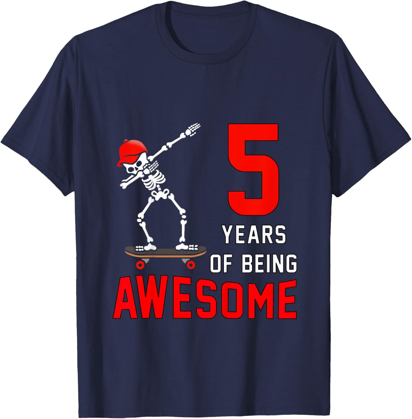 Kids 5th Birthday Dabbing Skeleton Skateboard 5 Years Old Boys T-Shirt - T-Shirt | Navy