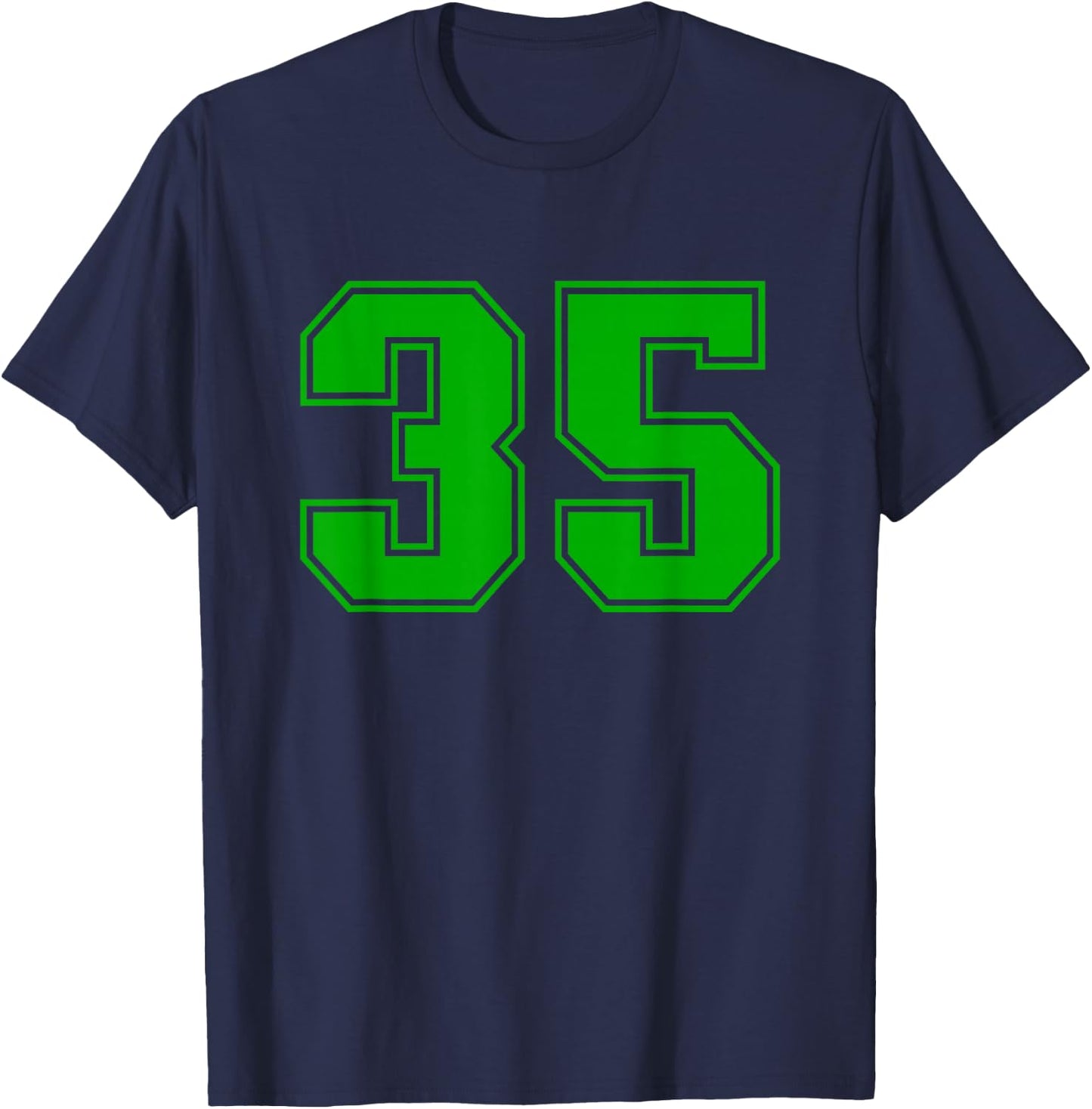 Number #35 Green Sports Team Varsity Number T-Shirt - T-Shirt | Navy