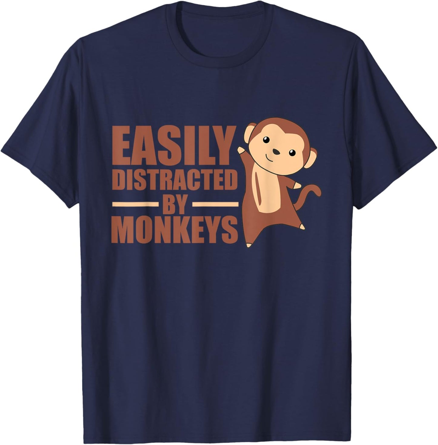 Easily Distracted By Monkeys - Cute Monkey T-Shirt - T-Shirt | Navy
