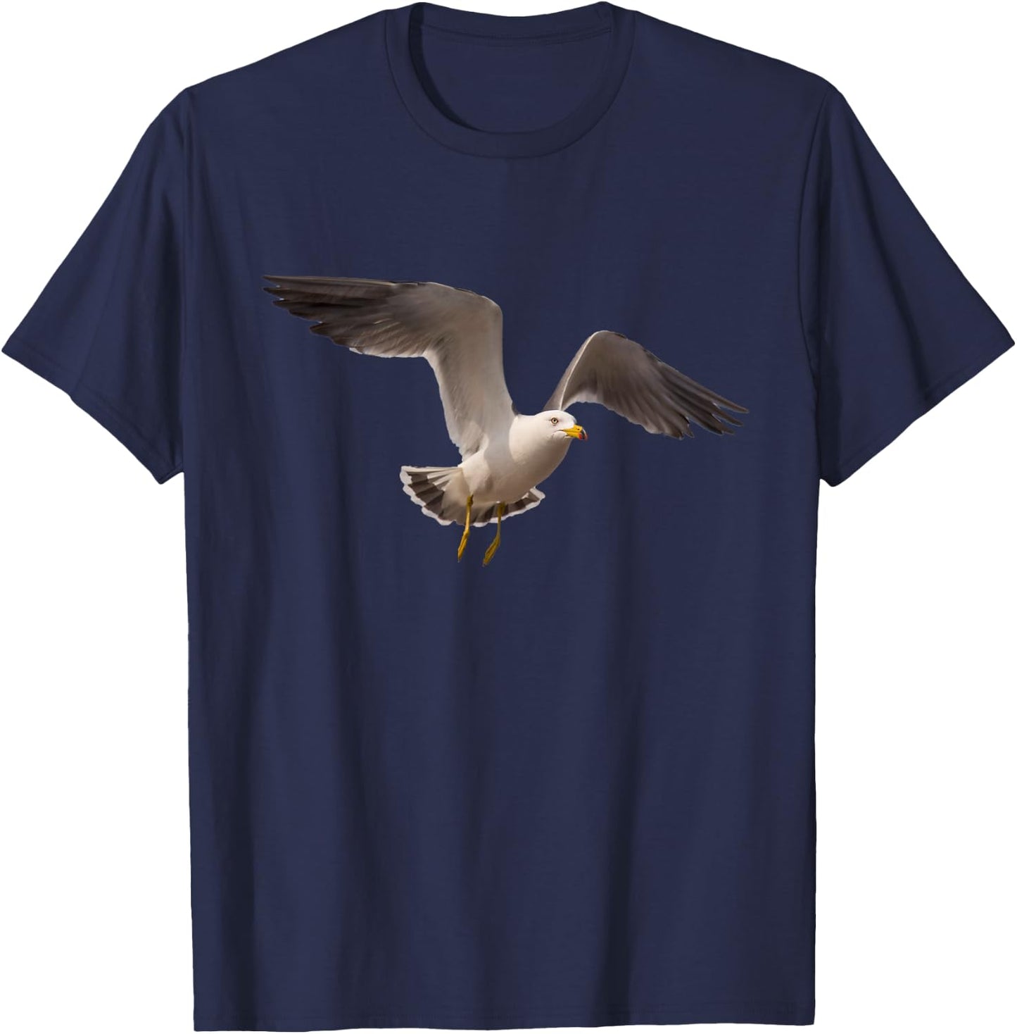Elegant Seagull Bird In Flight Photo Portrait Artwork Design T-Shirt - T-Shirt | Navy