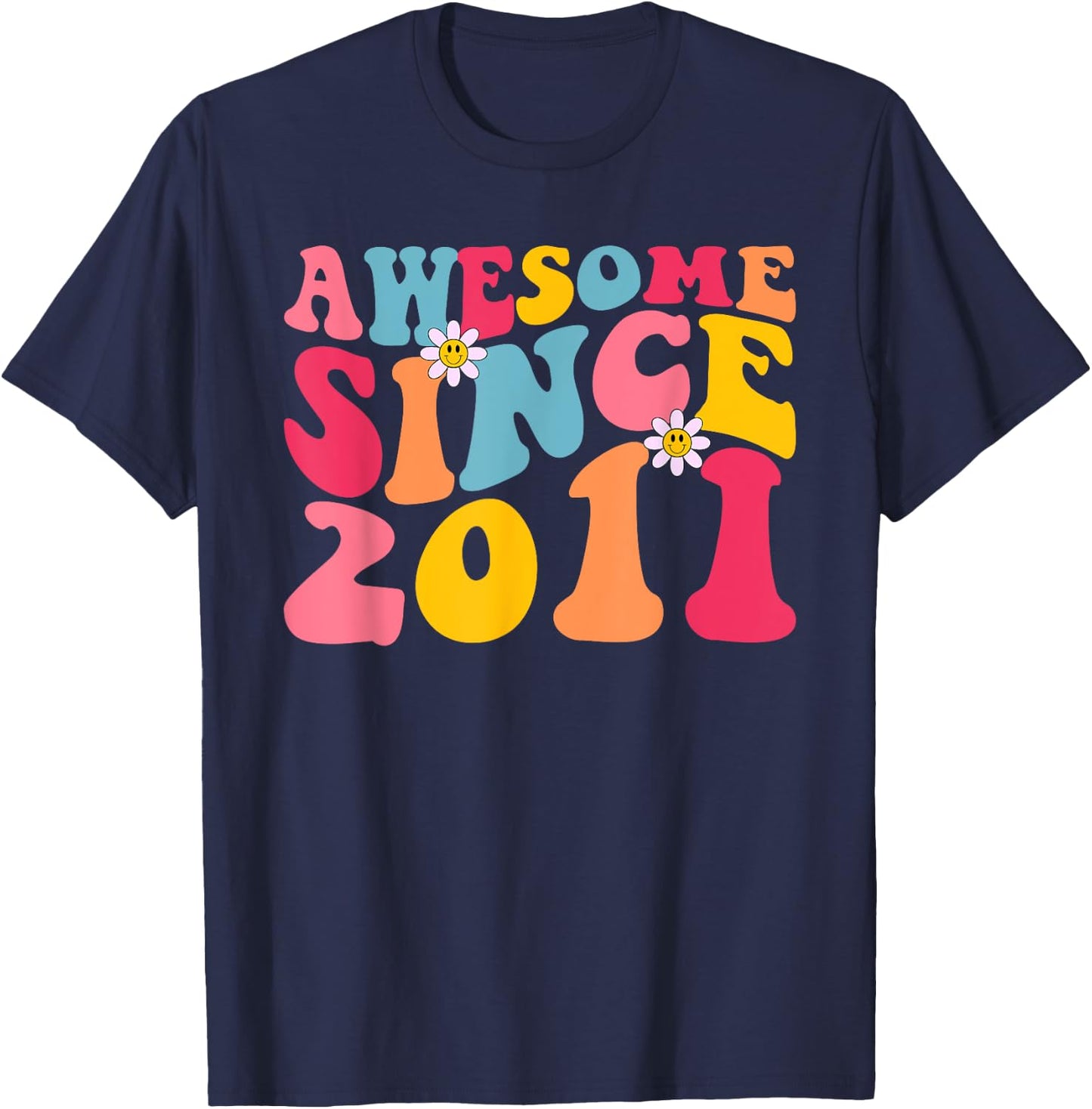 14th Birthday Awesome Since 2011 Retro 14 Years Old Vintage T-Shirt - T-Shirt | Navy