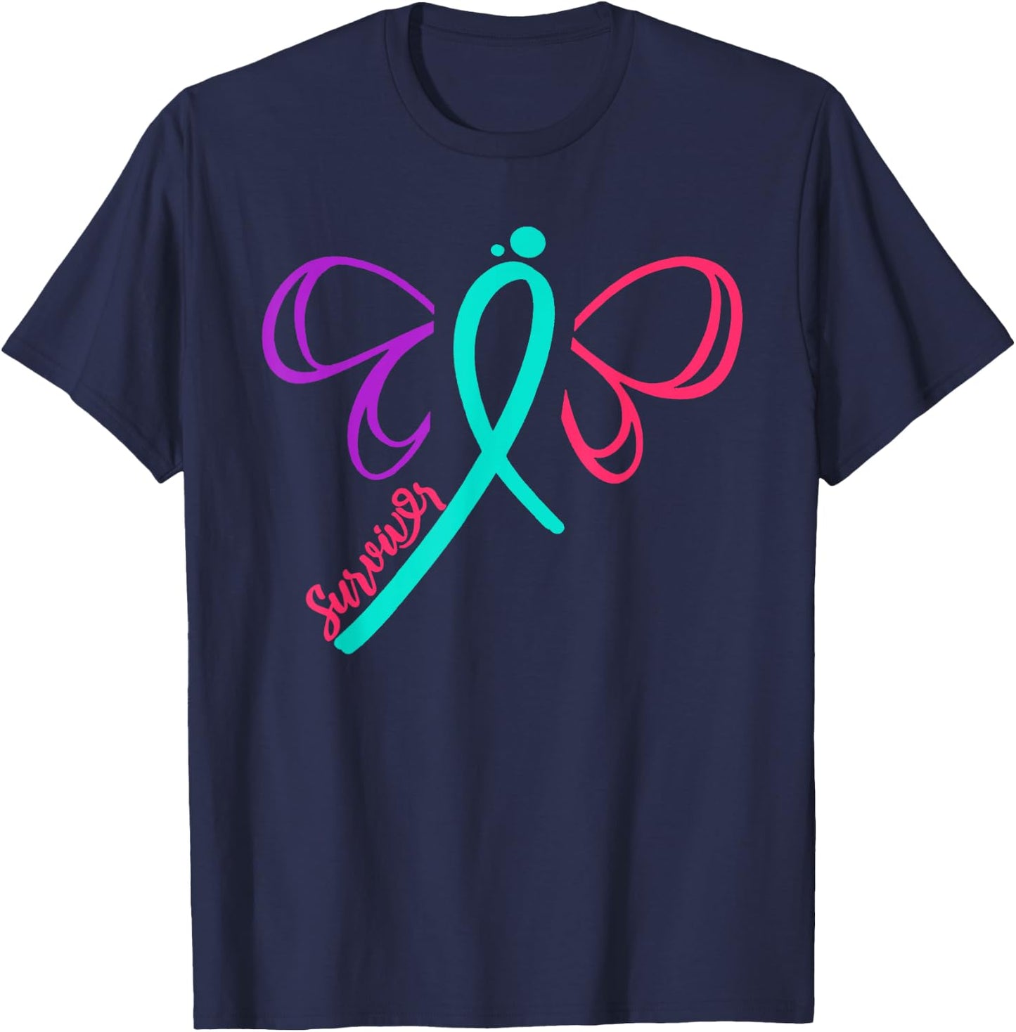 Thyroid Cancer Survivor Warrior Cancer Awareness Butterfly R T-Shirt - T-Shirt | Navy
