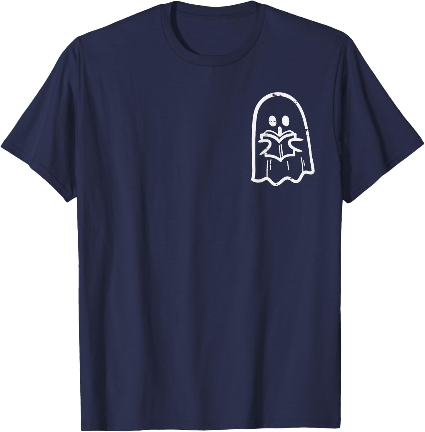 Ghost Reading Book Pocket Halloween Costume Bookworm Teacher T-Shirt - T-Shirt | Navy