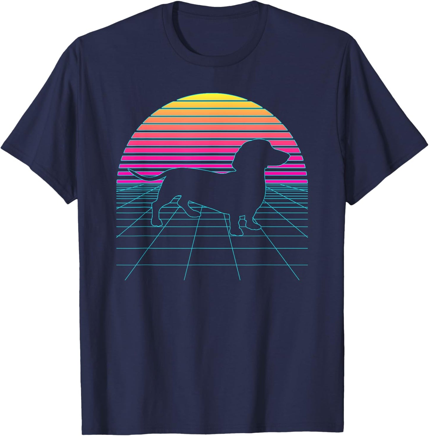 Dachshund Retro Vintage 80s Vaporwave Weiner Dog Lover Women Girls Kids T-Shirt - T-Shirt | Navy