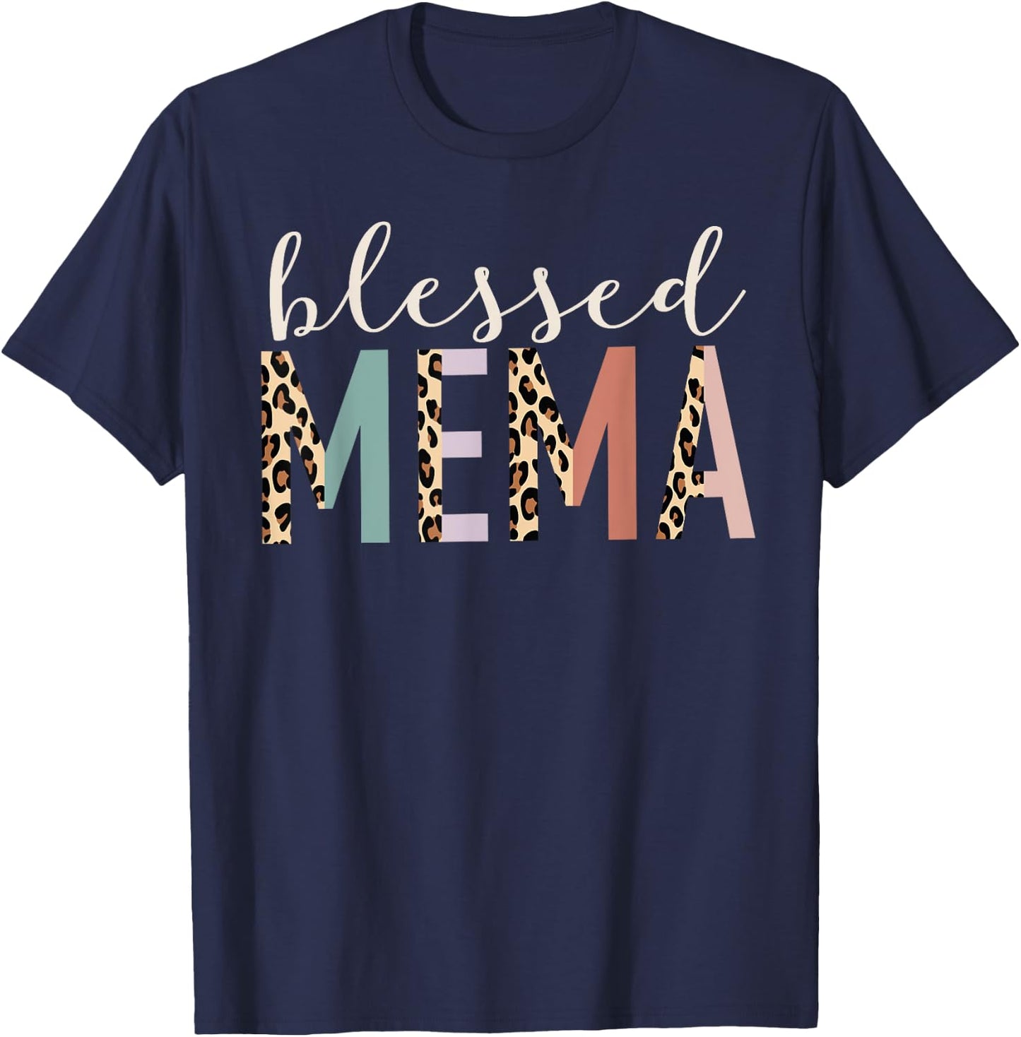 Blessed Mema Cute Leopard Print T-Shirt - T-Shirt | Navy