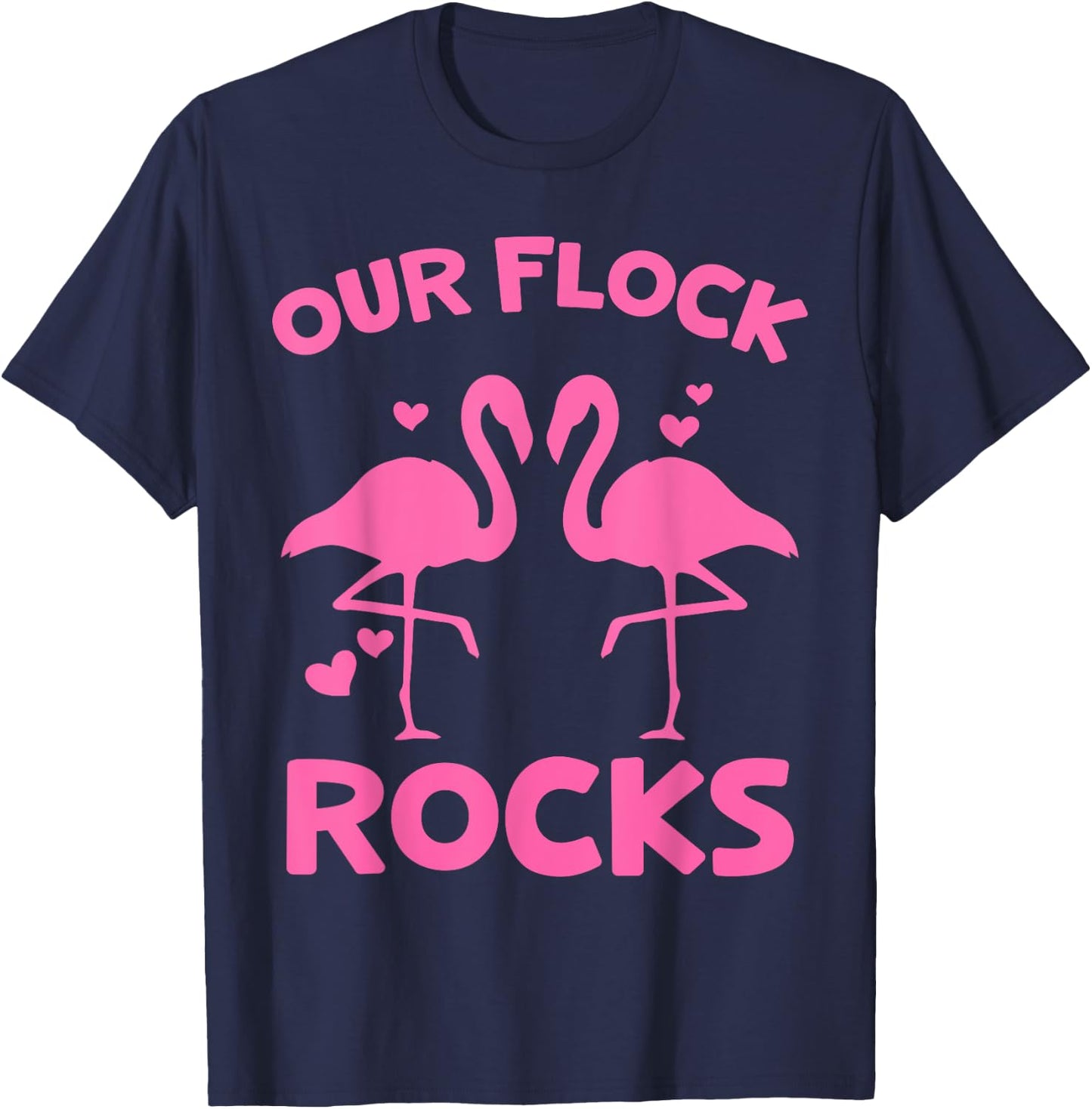Our Flock Rocks Flamingo Matching Family Vacation Group T-Shirt - T-Shirt | Navy