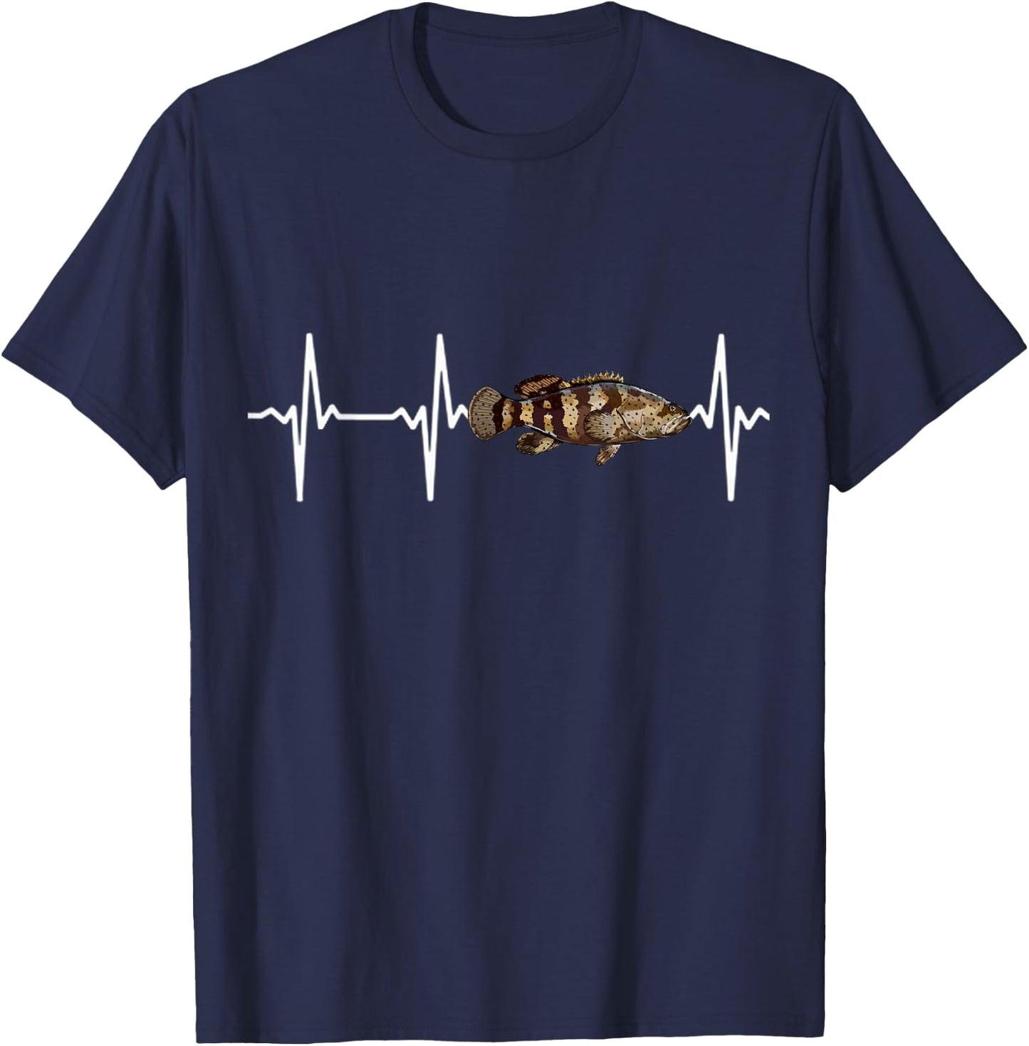 Goliath Grouper Heartbeat For Saltwater Fish Fishing Lovers T-Shirt - T-Shirt | Navy