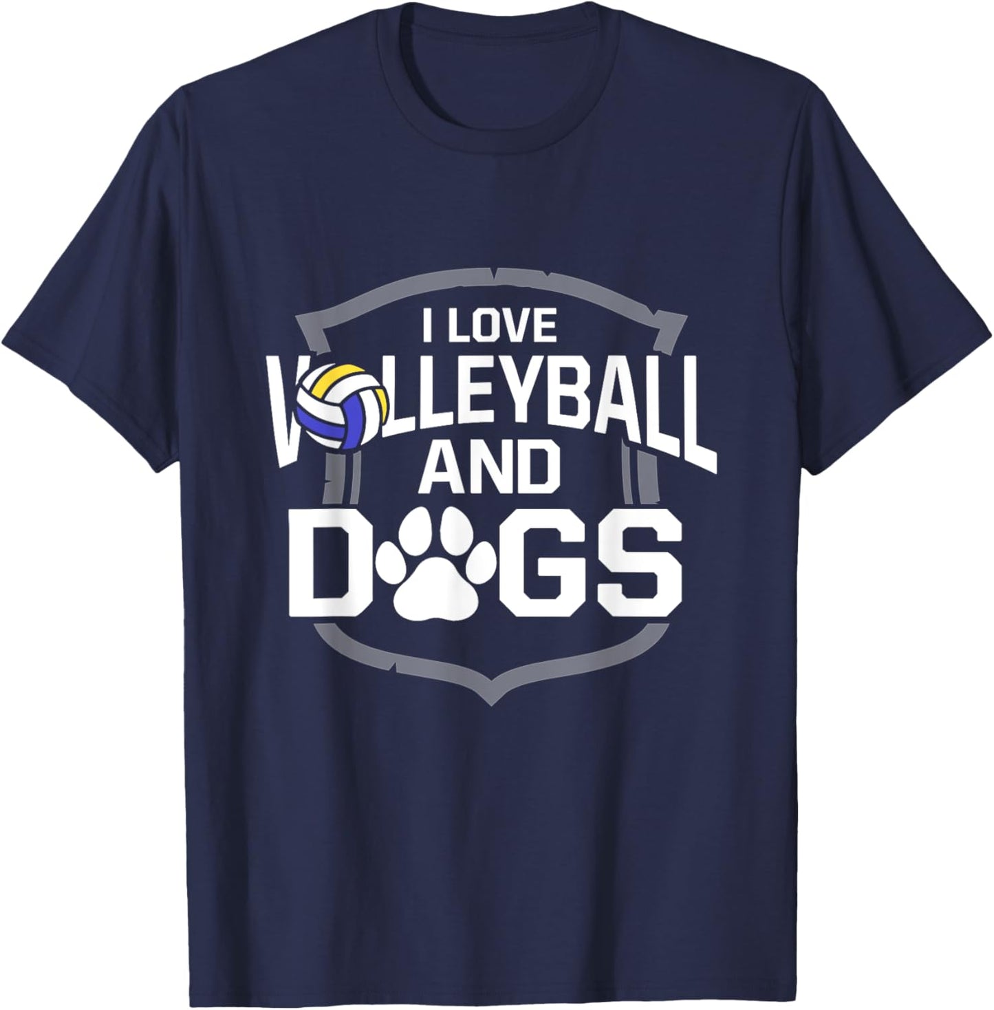 I Love Volleyball And Dogs Cute Spiker Blocker Setter T-Shirt - T-Shirt | Navy
