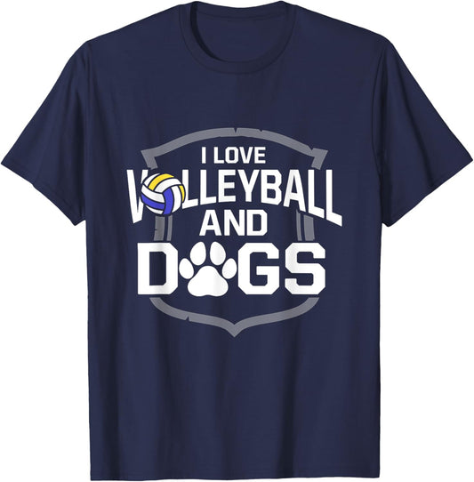 I Love Volleyball And Dogs Cute Spiker Blocker Setter T-Shirt - T-Shirt | Navy