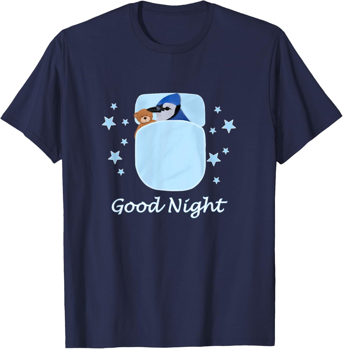 Blue Jay Teddy Bear Good Night Pyjamas Bird Biologist T-Shirt - T-Shirt | Navy