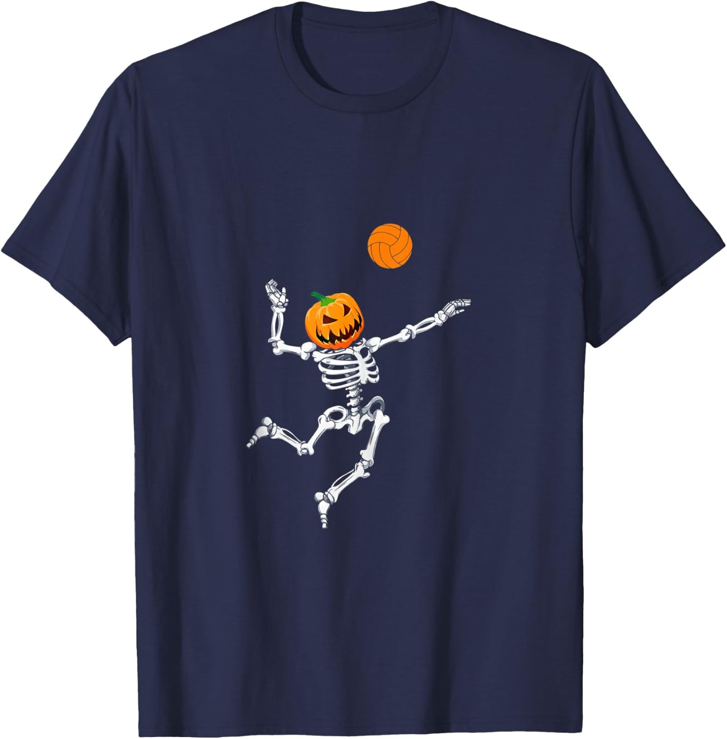 Skeleton Volleyball Halloween Pumpkin T-Shirt - T-Shirt | Navy