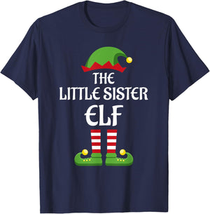 Little Sister Elf Family Matching Group Christmas T-Shirt - T-Shirt | Navy