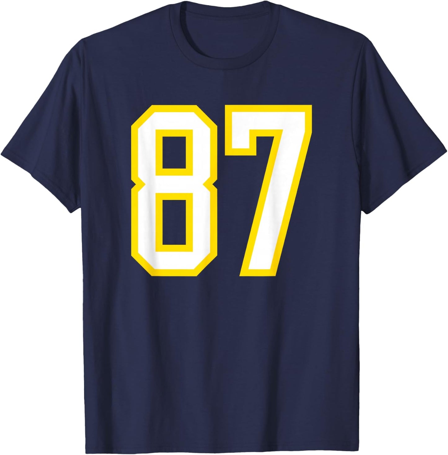 Yellow White Sports Team Number 87 T-Shirt - T-Shirt | Navy