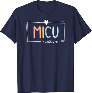 Retro MICU Nurse ICU Medical Rainbow Team Critical Care T-Shirt - T-Shirt | Navy