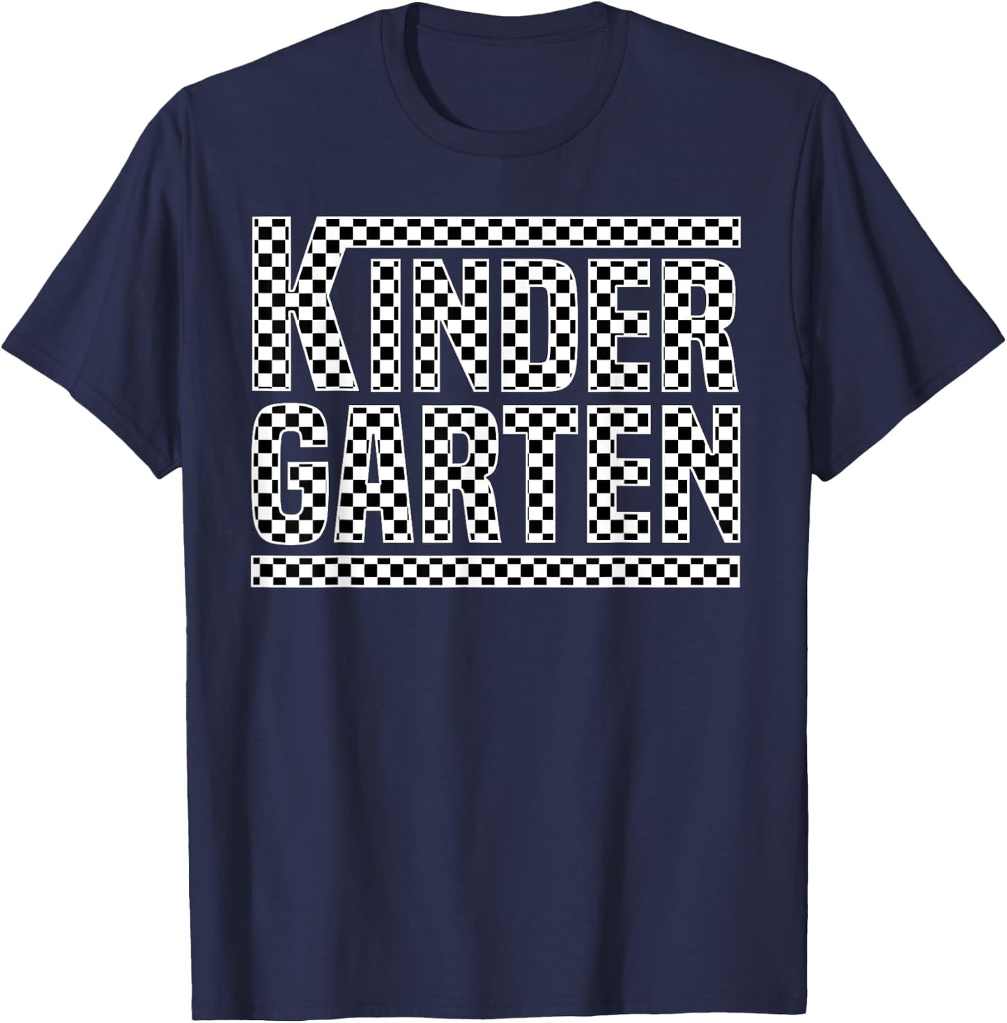Checkered Kindergarten Back to School Boy Girls Kids Teacher T-Shirt - T-Shirt | Navy