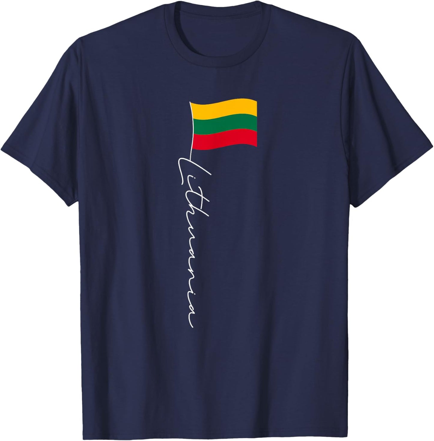 Lithuania Signature Flag Pole White - Lithuanian Flag T-Shirt - T-Shirt | Navy