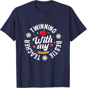 Twin Day Design Teacher Twinning with My Bestie Matching Women T-Shirt - T-Shirt | Navy