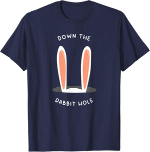 Funny Down the Rabbit Hole Bunny Ears T-Shirt - T-Shirt | Navy