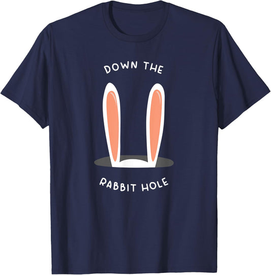 Funny Down the Rabbit Hole Bunny Ears T-Shirt - T-Shirt | Navy