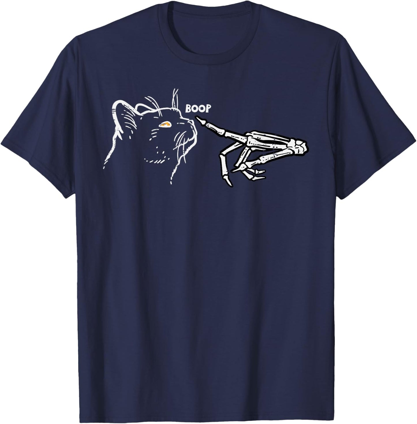 Black Cat Skeleton Hand Boop Halloween Pet Women Girls Kids T-Shirt - T-Shirt | Navy