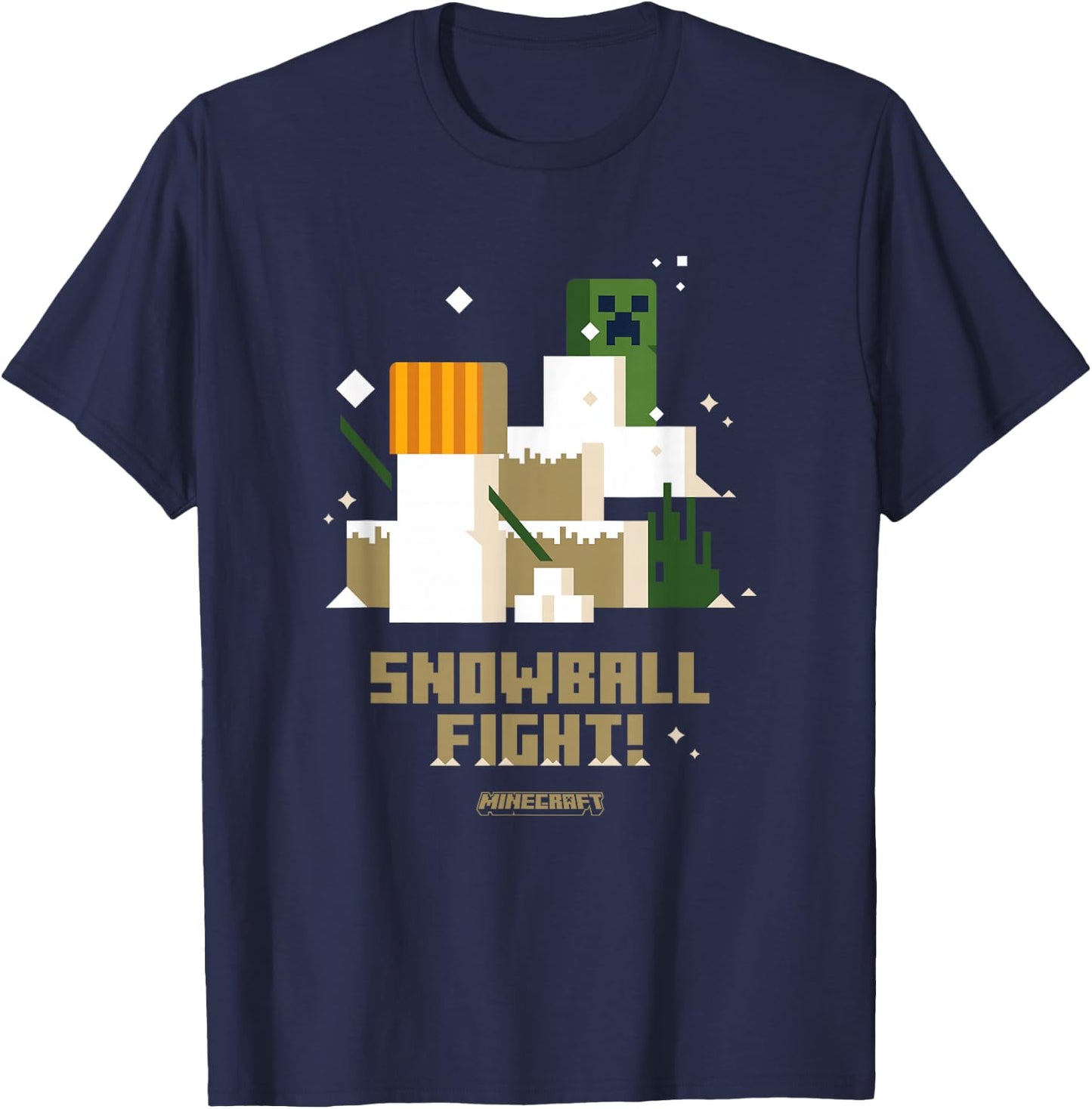 Minecraft Christmas Snowball Fight! Snow Golem VS Creeper T-Shirt - T-Shirt | Navy