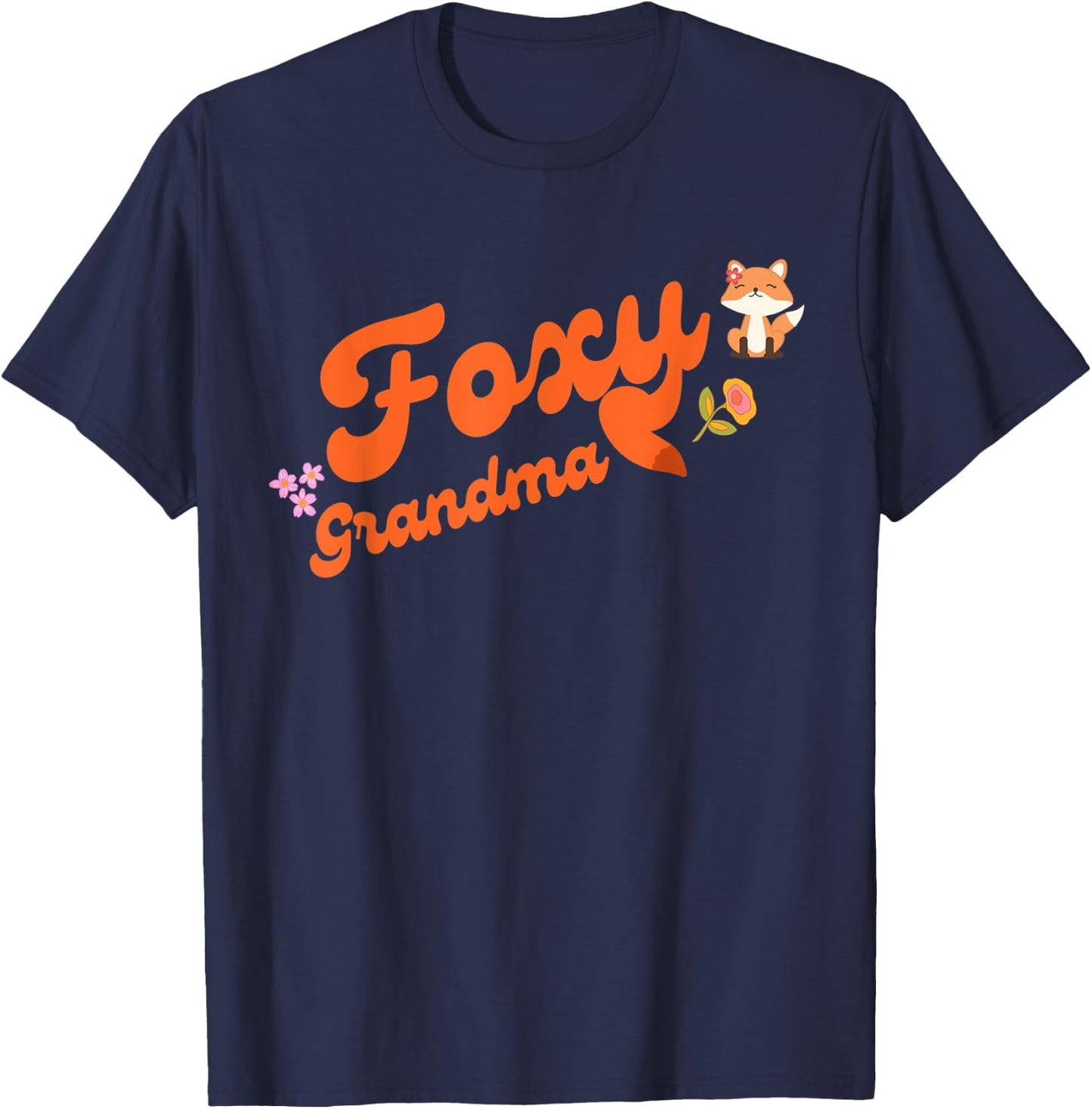 Foxy grandma with flowers and fox and fox tail T-Shirt - T-Shirt | Navy