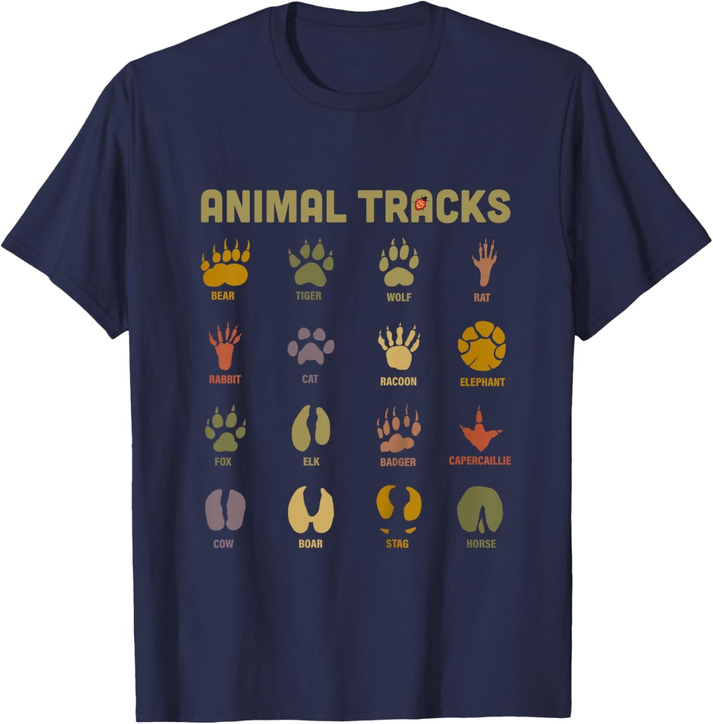 Kids Children's Kids Wild Animal Tracks Teacher's Learning Design T-Shirt - T-Shirt | Navy
