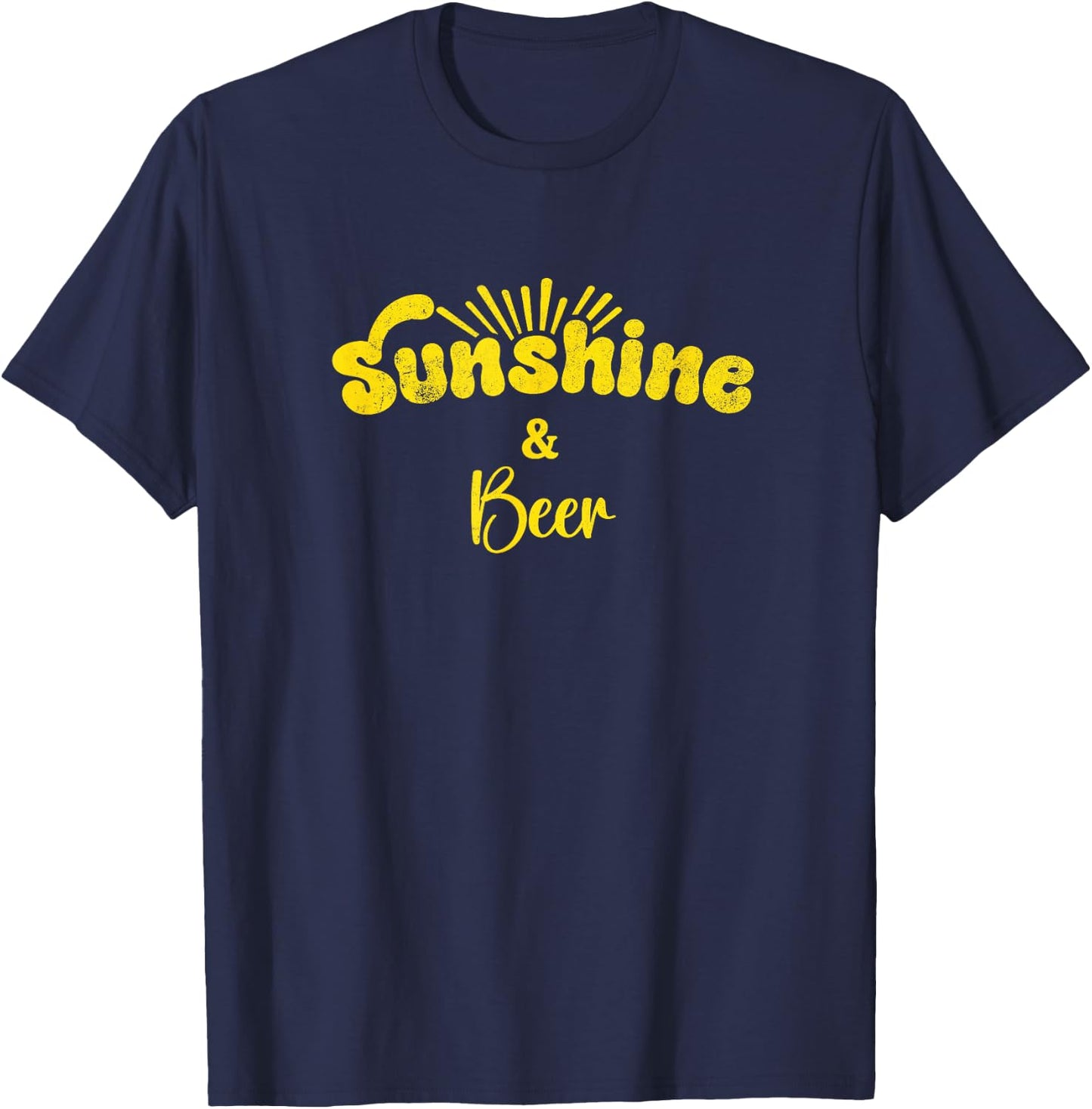 Sunshine and Beer | Cute Summer Vintage Graphic T-Shirt - T-Shirt | Navy