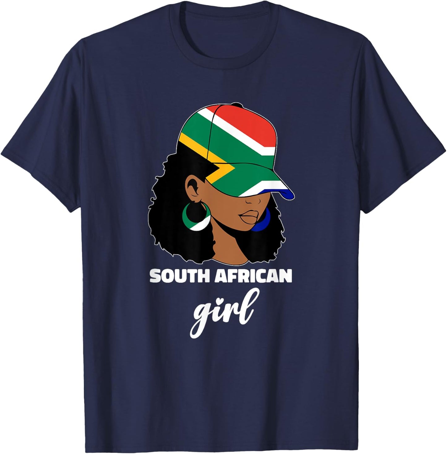 South African Girl Woman South Africa Flag Afro T-Shirt - T-Shirt | Navy