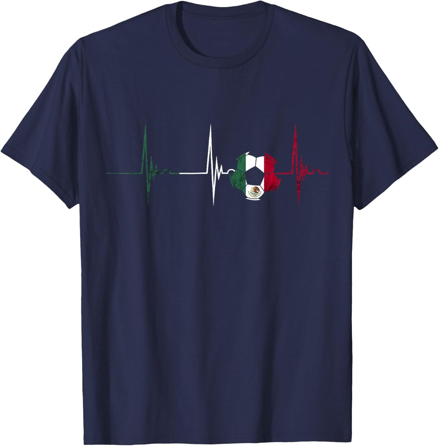 Mexico Heartbeat EKG Pulse Mexican Soccer Team Mexican Flag T-Shirt - T-Shirt | Navy
