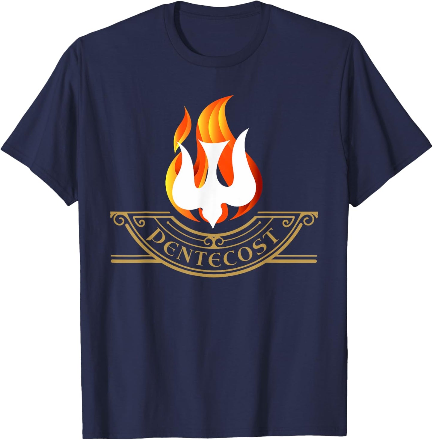 Peony Dove Tongue Fire Flame Holy Spirit Catholic T-Shirt - T-Shirt | Navy