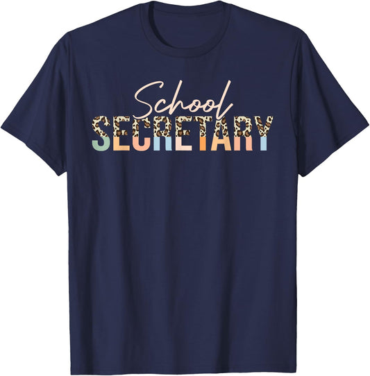 School Secretary leopard Cute School Secretary T-Shirt - T-Shirt | Navy