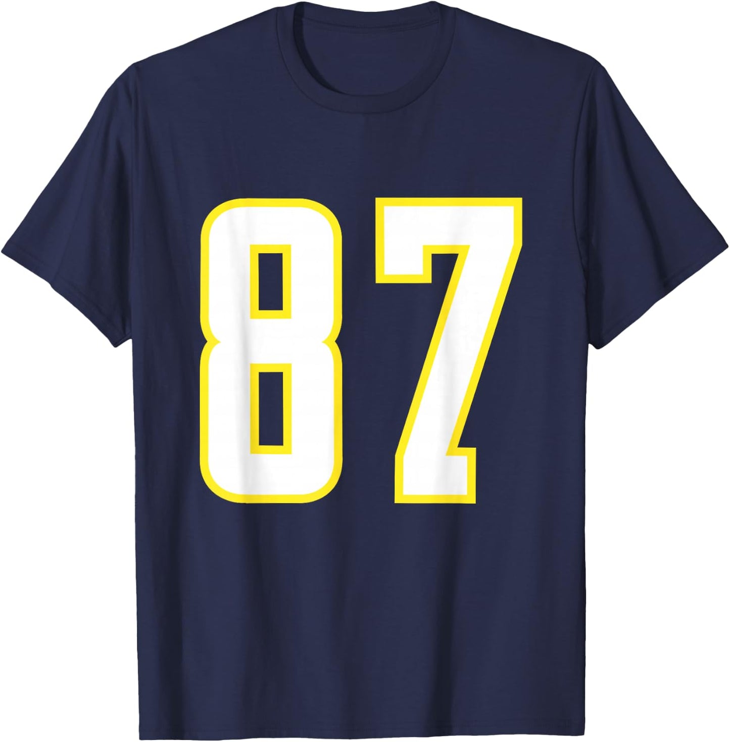 Yellow White Sports Team Number 87 T-Shirt - T-Shirt | Navy