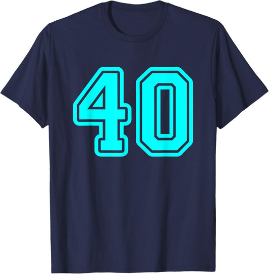 Jersey #40 Cyan Sports Team Player Fan Jersey Number 40 T-Shirt - T-Shirt | Navy