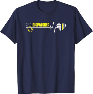 911 Dispatcher Heartbeat Dispatch Operator 911 Dispatcher T-Shirt - T-Shirt | Navy