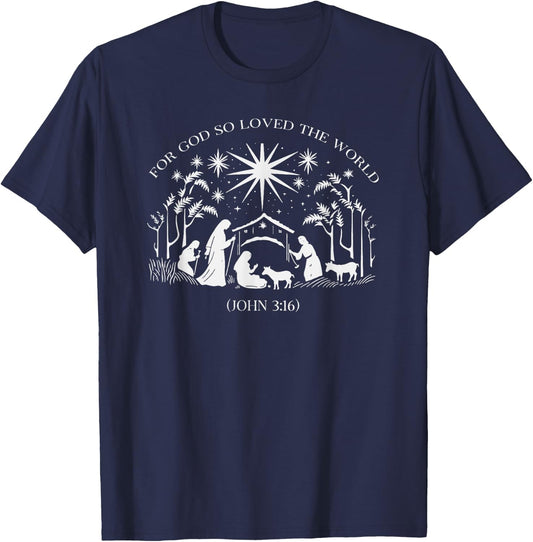 Christmas Nativity Scene For God So Loved the World Xmas T-Shirt - T-Shirt | Navy
