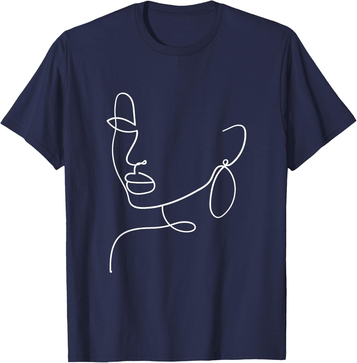 Aesthetic Line Art Woman Abstract Fashion Minimalist Drawing T-Shirt - T-Shirt | Navy