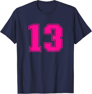 Number #13 Sport Pink Varsity Number T-Shirt - T-Shirt | Navy