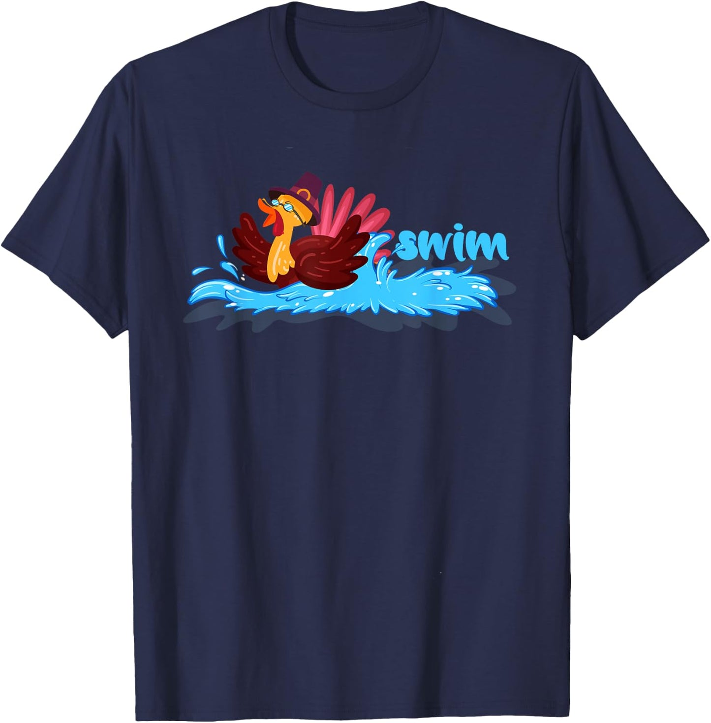 Turkey swim Costume Thanksgiving Running Turkey swimming T-Shirt - T-Shirt | Navy