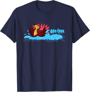 Turkey swim Costume Thanksgiving Running Turkey swimming T-Shirt - T-Shirt | Navy