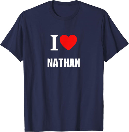 Cute I Love Heart Nathan Parents Wife Husband Girl Boy T-Shirt - T-Shirt | Navy