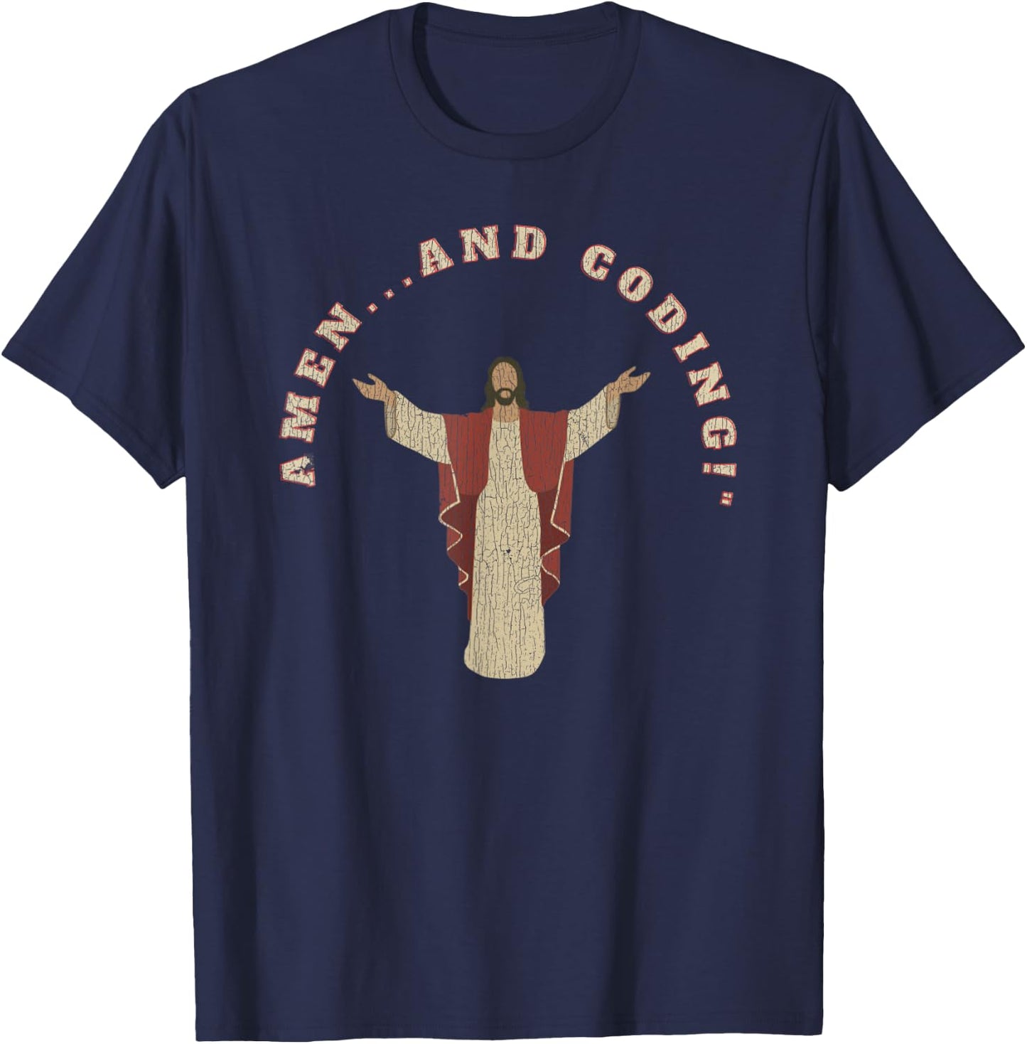 Vintage Jesus Coding Programmer Funny Meme Jesus T-Shirt - T-Shirt | Navy