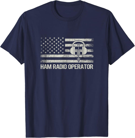 Ham Radio USA Flag Amateur Radio Ham Radio Operator T-Shirt - T-Shirt | Navy