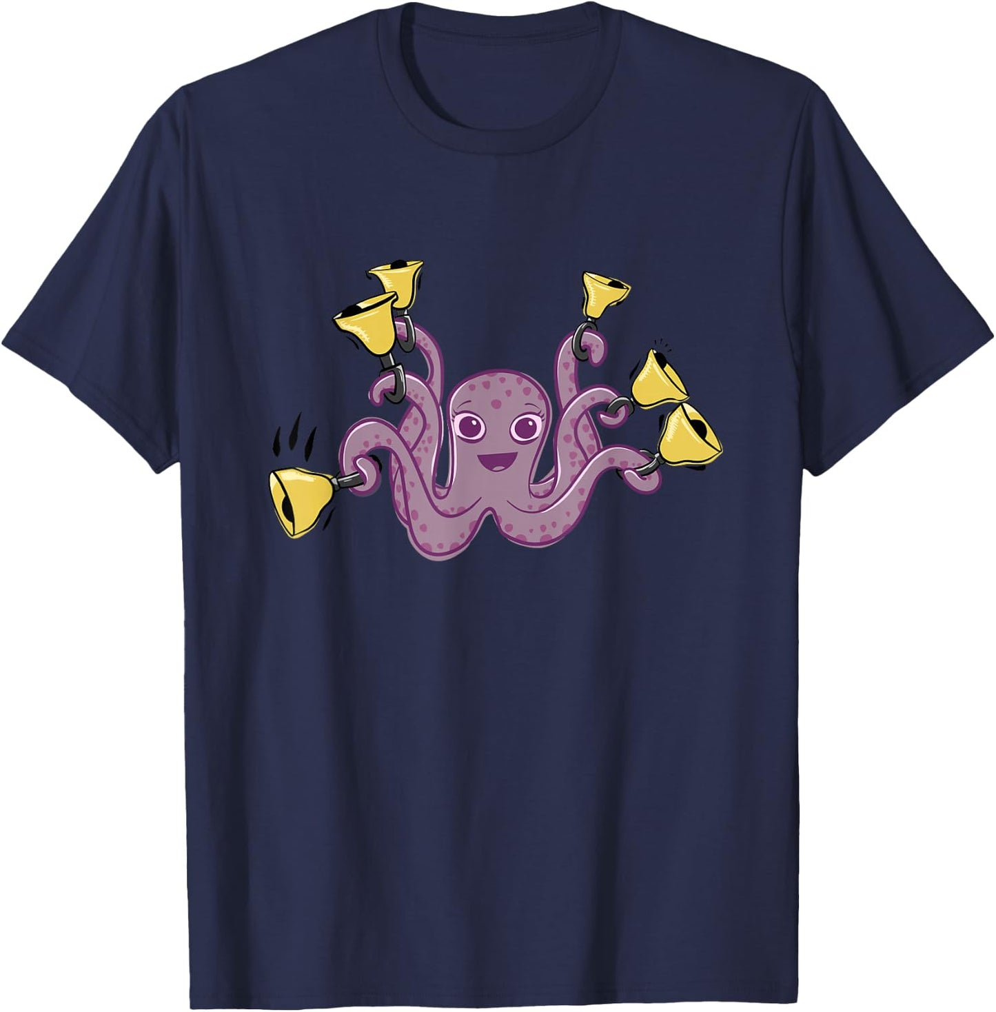 Octopus Ringing Handbells Cartoon T-Shirt - T-Shirt | Navy