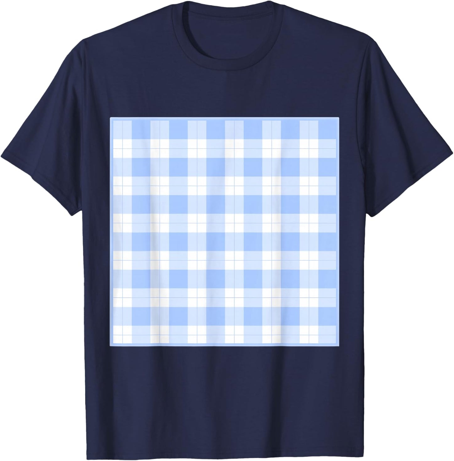 Blue Checkerboard Gingham Patten T-Shirt - T-Shirt | Navy